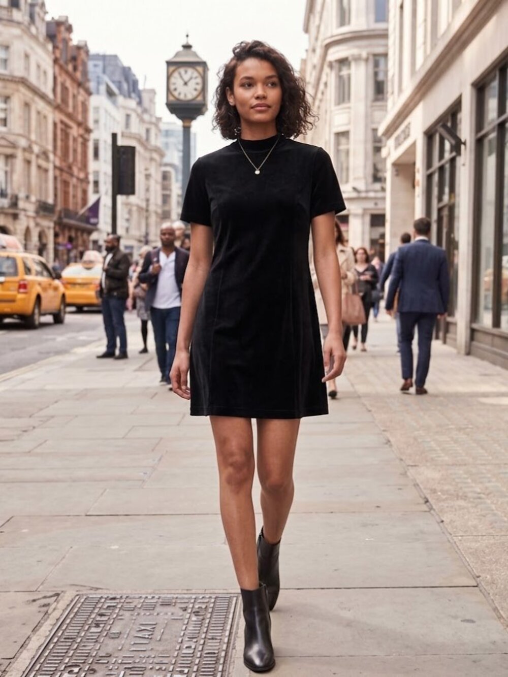Vintage 90s Hunt Club Black Velvet Mock Neck Dress | Stretch Sz 12